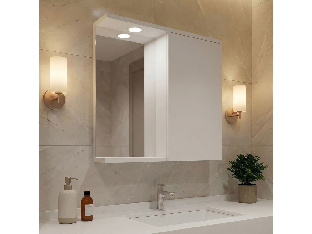 Badezimmerschrank mit Spiegel „Purus 80“ – 75 x 18 x 68 cm – Weiß