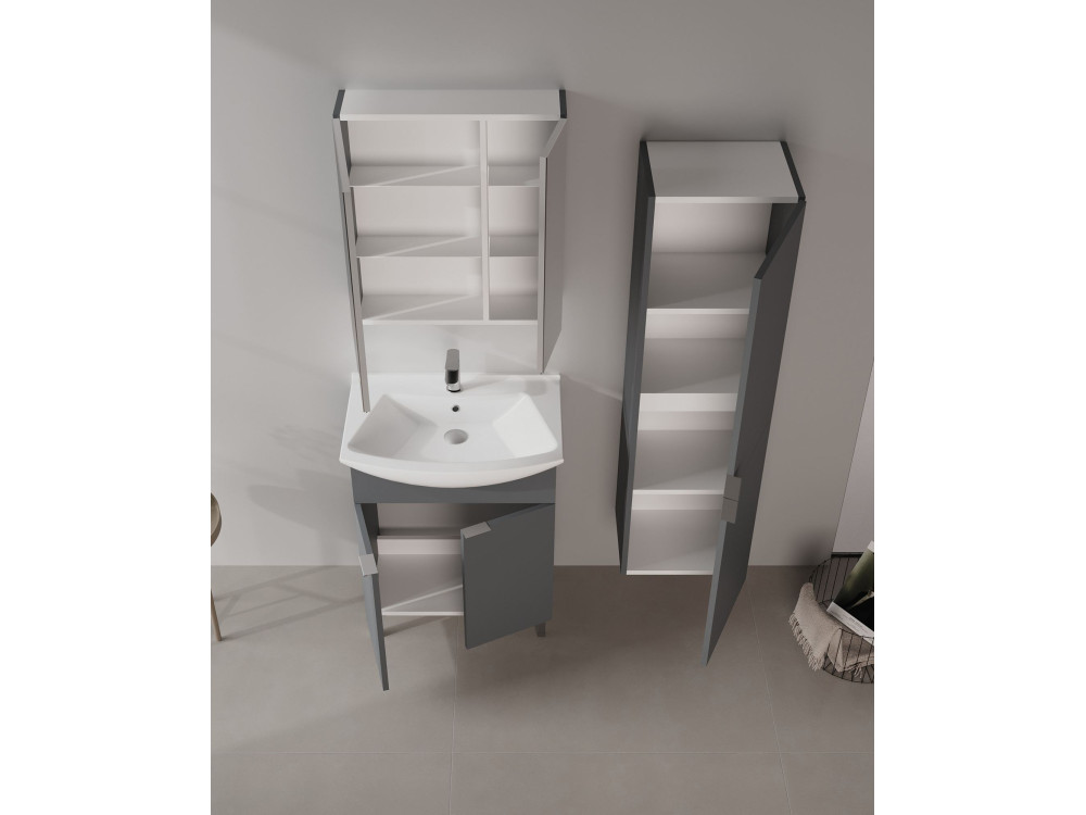 Badezimmerschrank mit Spiegel „Purus Desna 60“ – 60 x 16 x 66 cm – Anthrazit matt