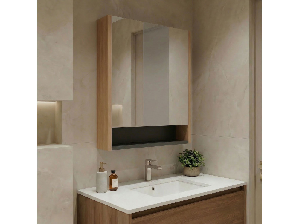 Badezimmerschrank mit Spiegel „Ricato 60“ – 60 x 16 x 78 cm – Walnuss