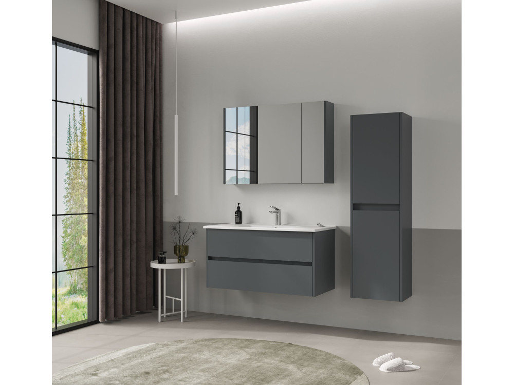 Badezimmerschrank mit Spiegel „Side 100“ – 100 x 16 x 66 cm – Anthrazit matt