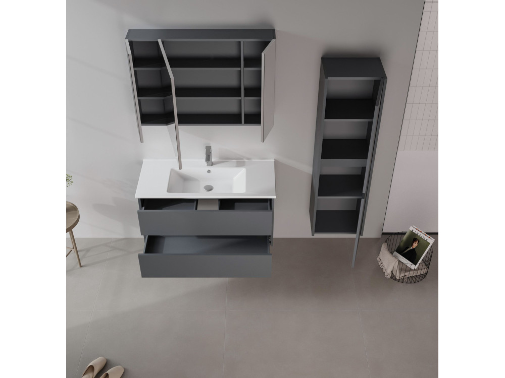 Badezimmerschrank mit Spiegel „Side 100“ – 100 x 16 x 66 cm – Anthrazit matt
