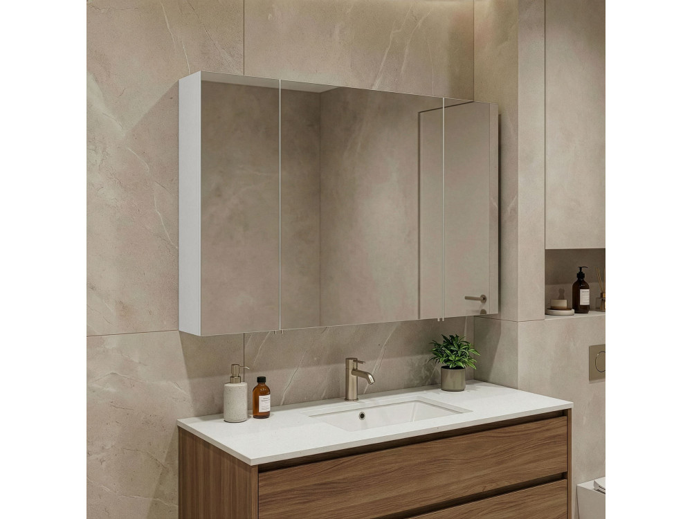 Badezimmerschrank mit Spiegel „Side 100“ – 100 x 16 x 66 cm – Mattweiß