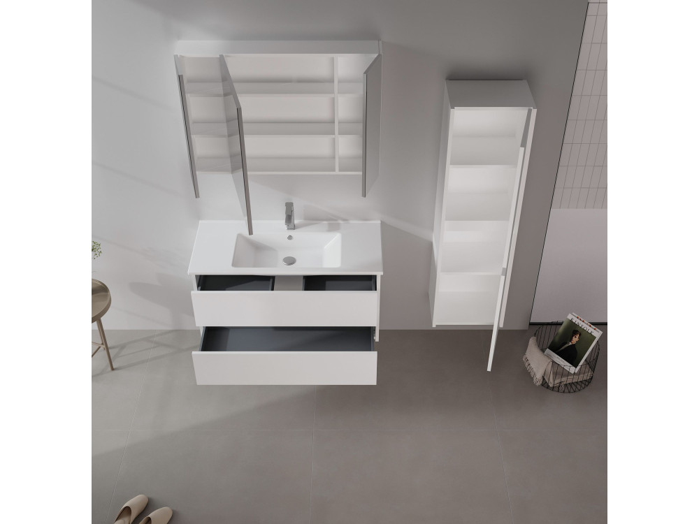 Badezimmerschrank mit Spiegel „Side 100“ – 100 x 16 x 66 cm – Mattweiß