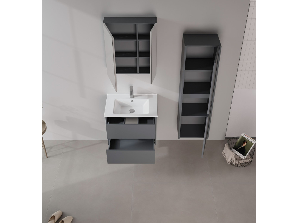 Badezimmerschrank mit Spiegel „Side 60“ – 60 x 16 x 66 cm – Anthrazit matt