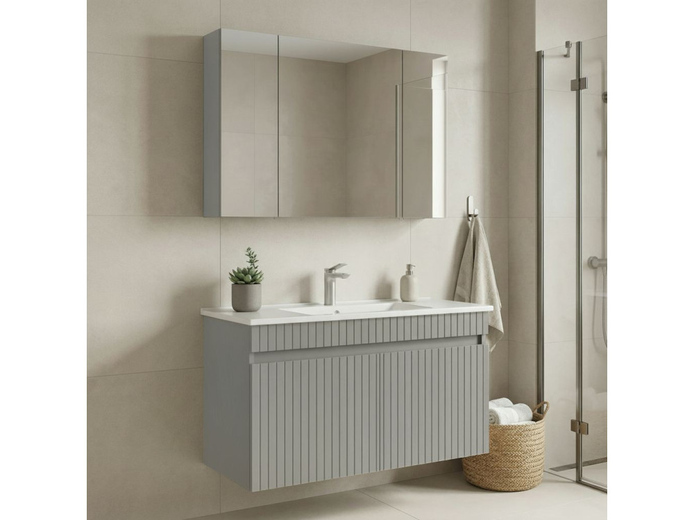 Waschtisch-Set mit Spiegel (2-teilig) „Tivoli 100“ – 100 x 45 x 66 cm – Matt-Cashmere