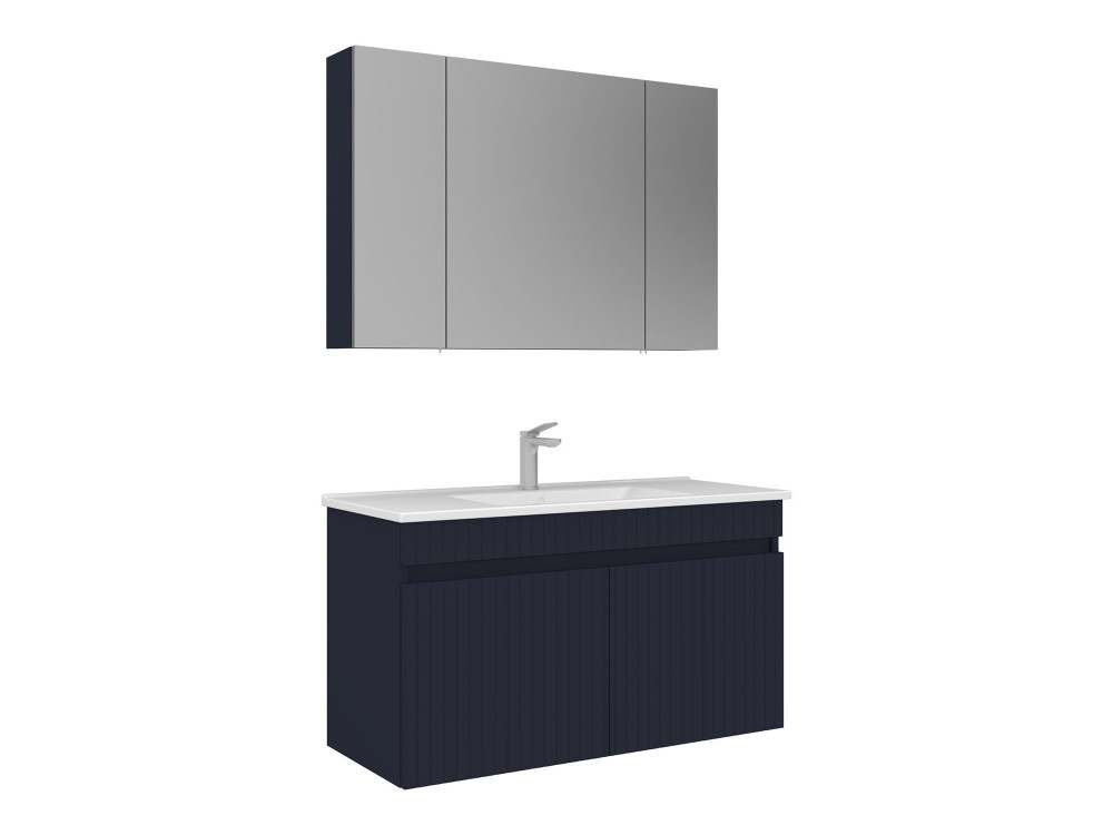 Waschtisch-Set mit Spiegel (2-teilig) „Tivoli 100“ – 100 x 45 x 57 cm – Mattes Marineblau