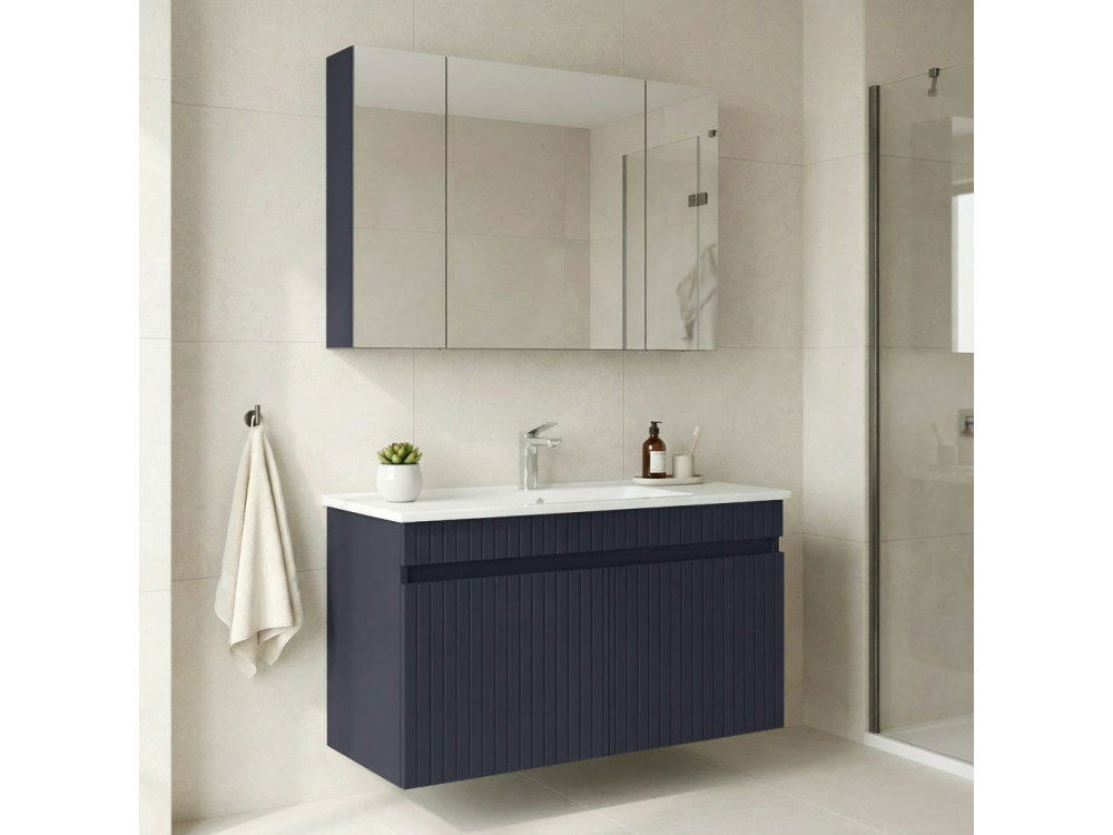 Waschtisch-Set mit Spiegel (2-teilig) „Tivoli 100“ – 100 x 45 x 57 cm – Mattes Marineblau