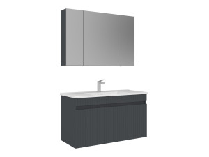 Waschtisch-Set mit Spiegel (2-teilig) „Tivoli 100“ – 100 x 45 x 66 cm – Anthrazit matt