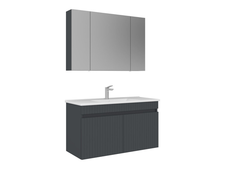 Waschtisch-Set mit Spiegel (2-teilig) „Tivoli 100“ – 100 x 45 x 66 cm – Anthrazit matt