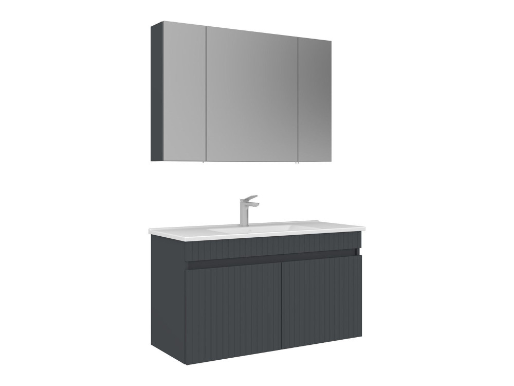 Waschtisch-Set mit Spiegel (2-teilig) „Tivoli 100“ – 100 x 45 x 66 cm – Anthrazit matt