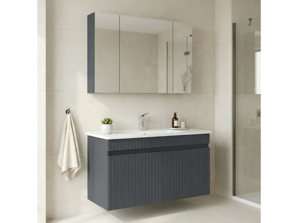 Waschtisch-Set mit Spiegel (2-teilig) „Tivoli 100“ – 100 x 45 x 66 cm – Anthrazit matt