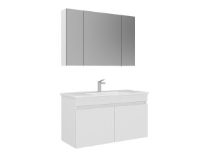 Waschtisch-Set mit Spiegel (2-teilig) „Tivoli 100“ – 100 x 45 x 66 cm – Mattweiß