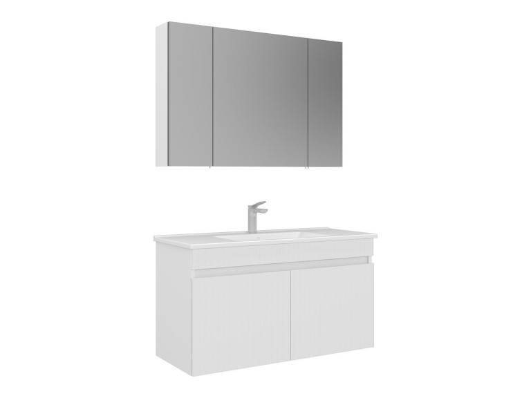 Waschtisch-Set mit Spiegel (2-teilig) „Tivoli 100“ – 100 x 45 x 66 cm – Mattweiß