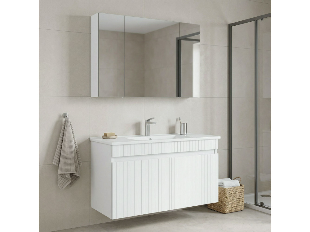 Waschtisch-Set mit Spiegel (2-teilig) „Tivoli 100“ – 100 x 45 x 66 cm – Mattweiß