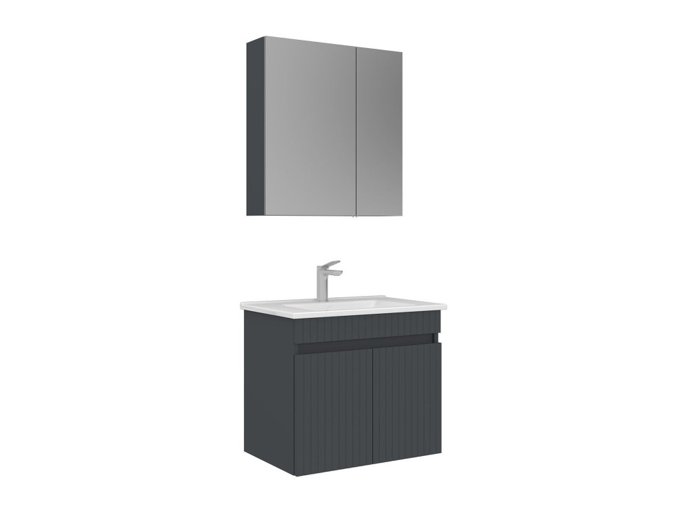 Waschtisch-Set mit Spiegel (2-teilig) „Tivoli 65“ – 65 x 45 x 57 cm – Anthrazit matt