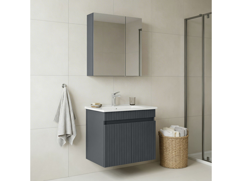 Waschtisch-Set mit Spiegel (2-teilig) „Tivoli 65“ – 65 x 45 x 57 cm – Anthrazit matt
