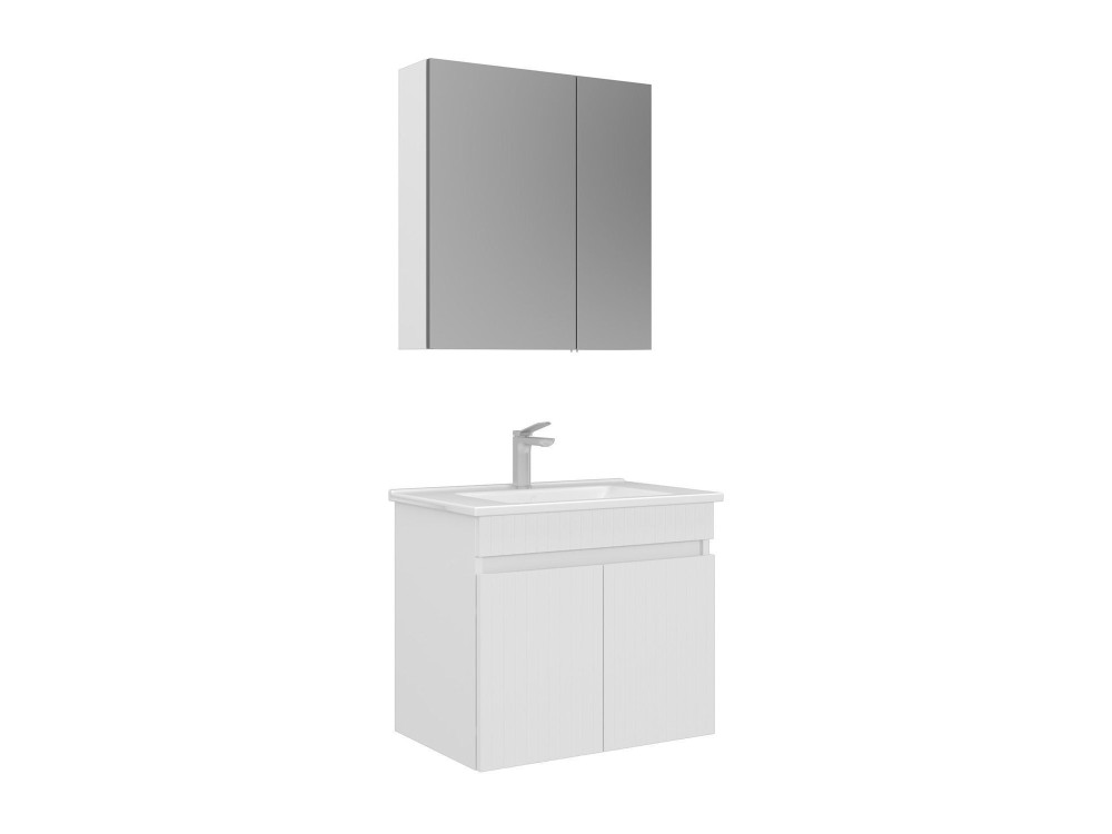 Waschtisch-Set mit Spiegel (2-teilig) „Tivoli 65“ – 65 x 45 x 57 cm – Mattweiß