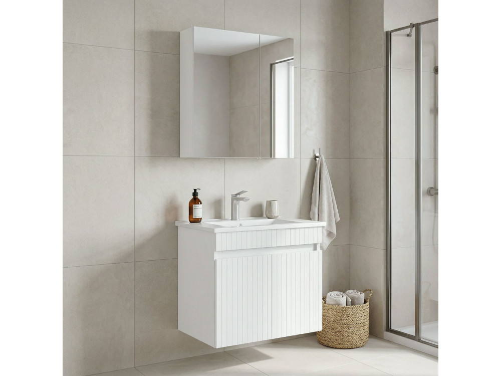 Waschtisch-Set mit Spiegel (2-teilig) „Tivoli 65“ – 65 x 45 x 57 cm – Mattweiß