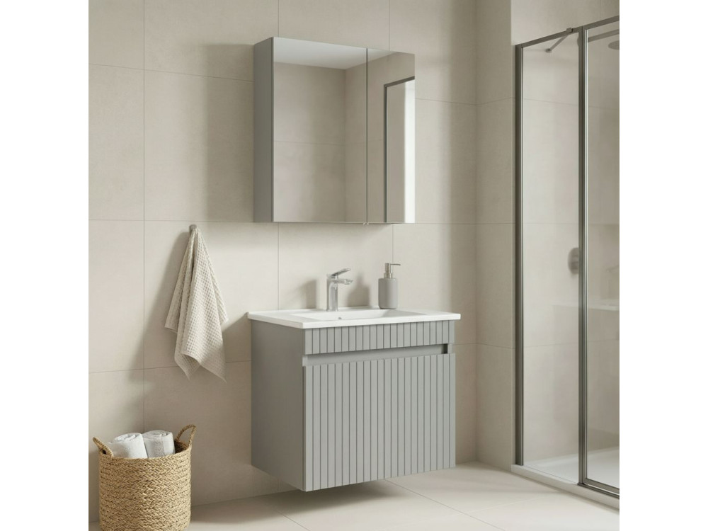 Waschtisch-Set mit Spiegel (2-teilig) „Tivoli 65“ – 65 x 45 x 57 cm – Matt-Cashmere