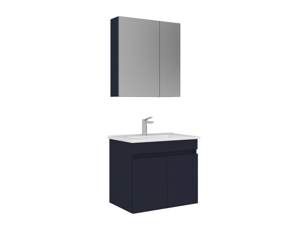 Waschtisch-Set mit Spiegel (2-teilig) „Tivoli 65“ – 65 x 45 x 57 cm – Mattes Marineblau