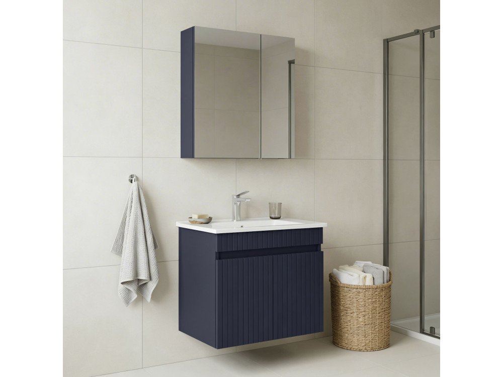 Waschtisch-Set mit Spiegel (2-teilig) „Tivoli 65“ – 65 x 45 x 57 cm – Mattes Marineblau