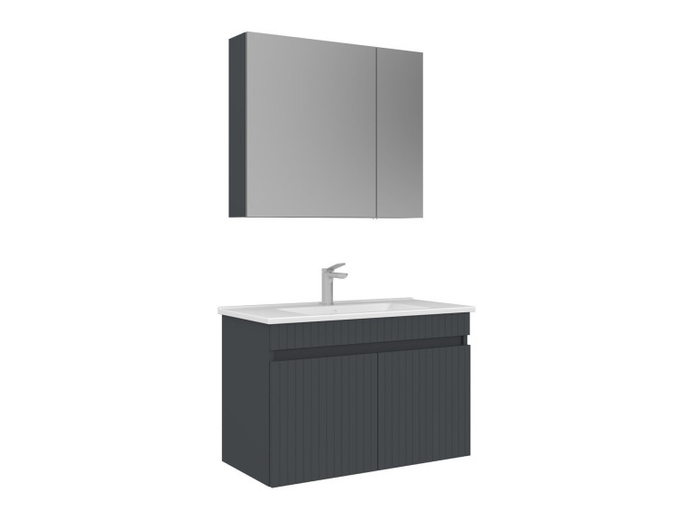Waschtisch-Set mit Spiegel (2-teilig) „Tivoli 85“ – 85 x 45 x 57 cm – Anthrazit matt