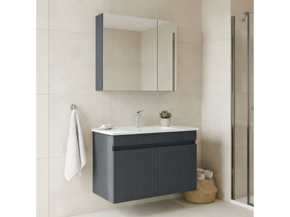 Waschtisch-Set mit Spiegel (2-teilig) „Tivoli 85“ – 85 x 45 x 57 cm – Anthrazit matt