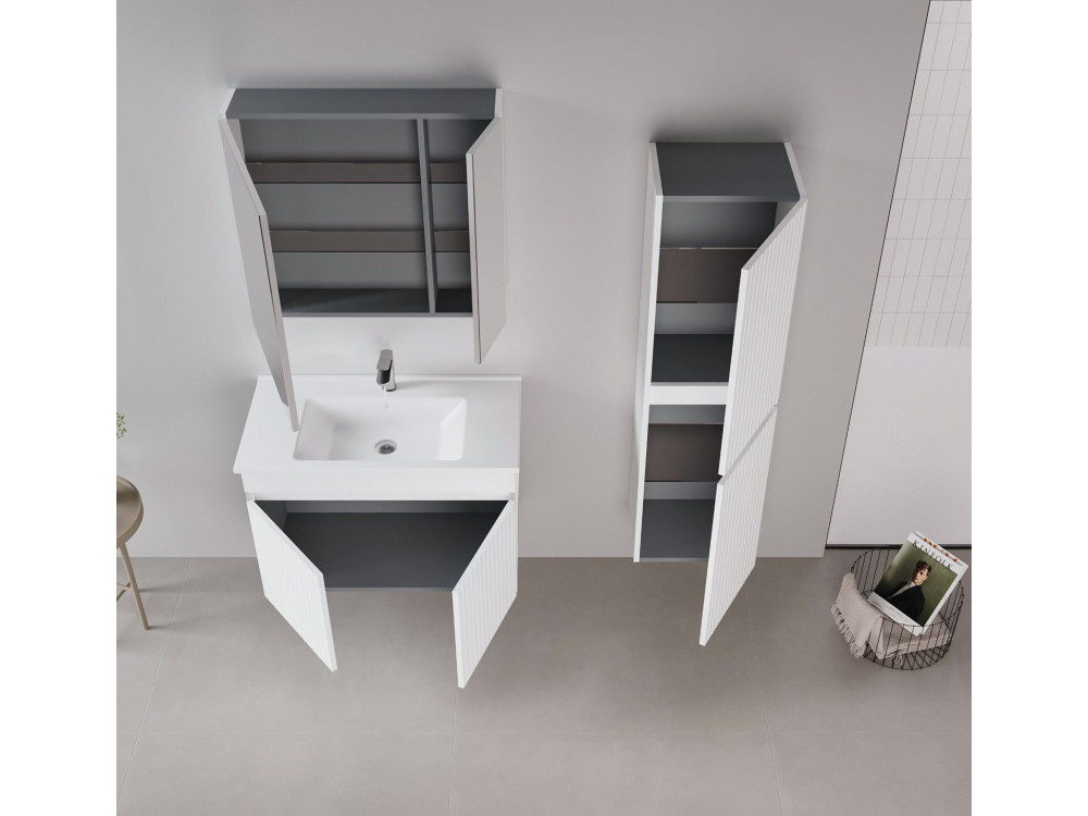 Waschtisch-Set mit Spiegel (2-teilig) „Tivoli 85“ – 85 x 45 x 57 cm – Mattweiß