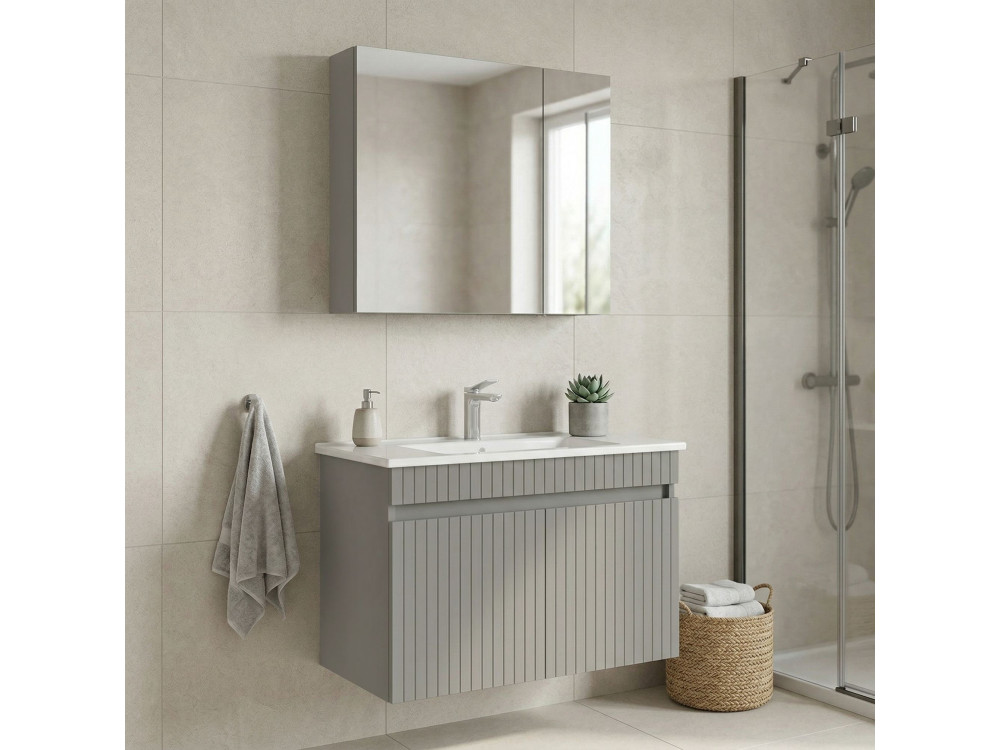 Waschtisch-Set mit Spiegel (2-teilig) „Tivoli 85“ – 85 x 45 x 57 cm – Matt-Cashmere
