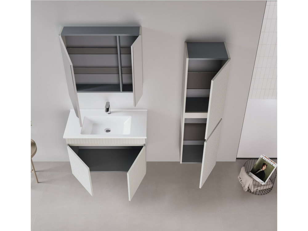 Waschtisch-Set mit Spiegel (2-teilig) „Tivoli 85“ – 85 x 45 x 57 cm – Matt-Cashmere