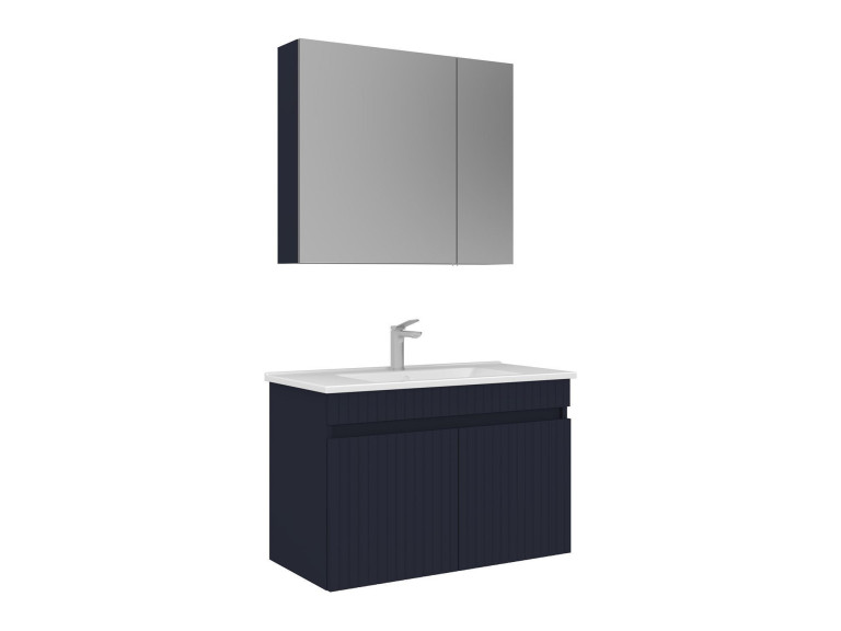 Waschtisch-Set mit Spiegel (2-teilig) „Tivoli 85“ – 85 x 45 x 57 cm – Mattes Marineblau