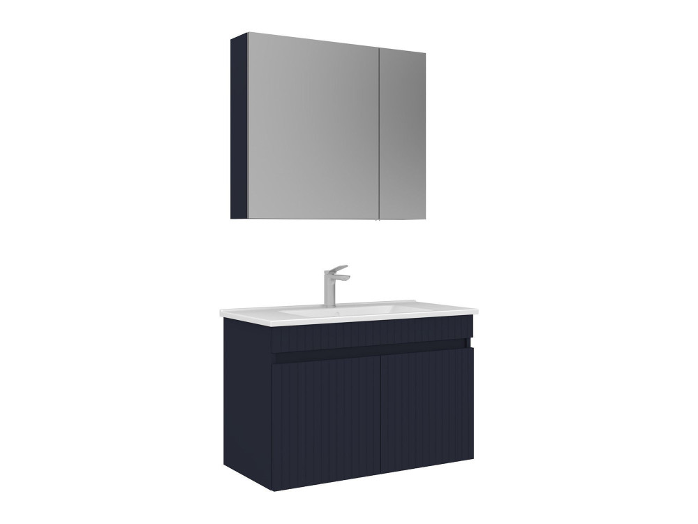 Waschtisch-Set mit Spiegel (2-teilig) „Tivoli 85“ – 85 x 45 x 57 cm – Mattes Marineblau