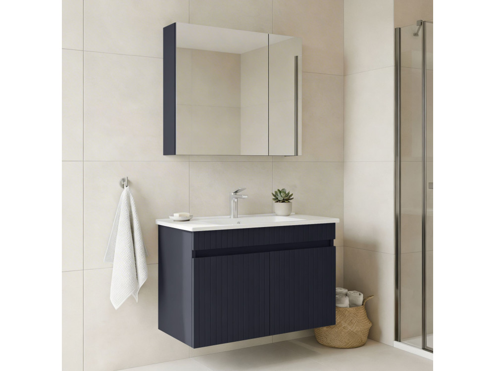 Waschtisch-Set mit Spiegel (2-teilig) „Tivoli 85“ – 85 x 45 x 57 cm – Mattes Marineblau