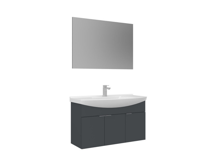 Waschtisch-Set mit Spiegel (2-teilig) „Purus 100“ – 100 x 50 x 58 cm – Anthrazit matt