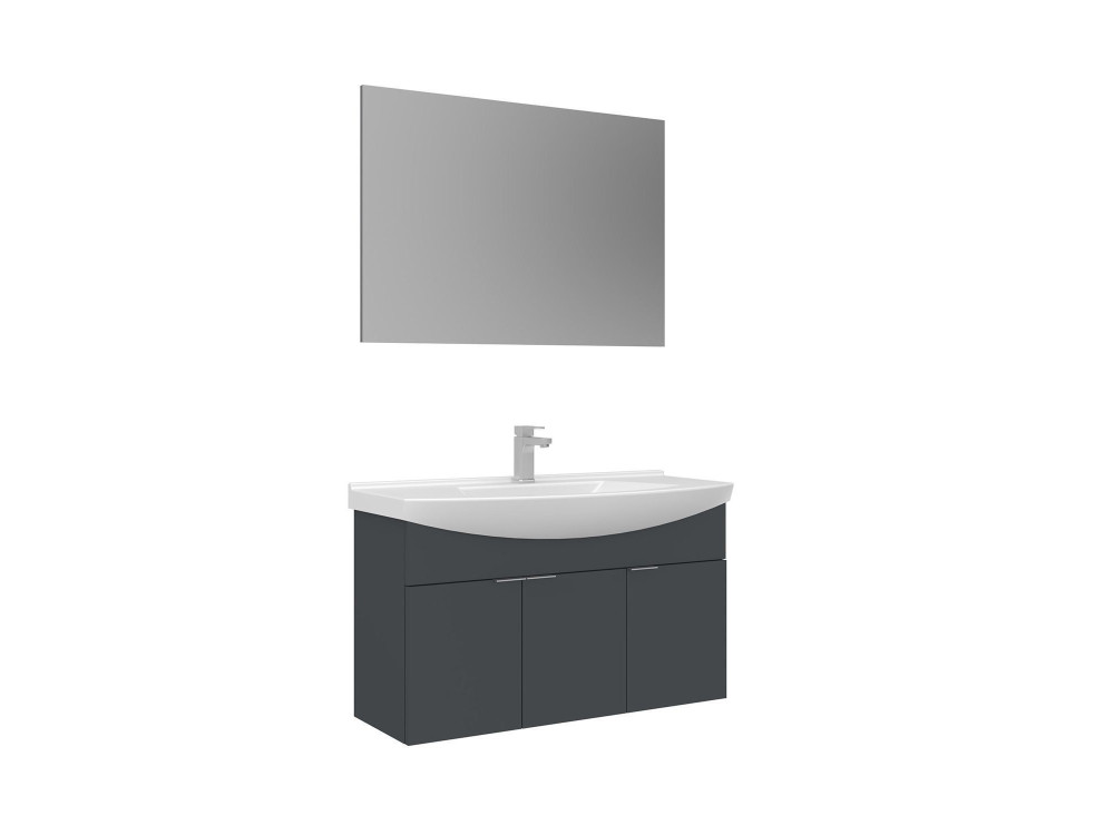 Waschtisch-Set mit Spiegel (2-teilig) „Purus 100“ – 100 x 50 x 58 cm – Anthrazit matt