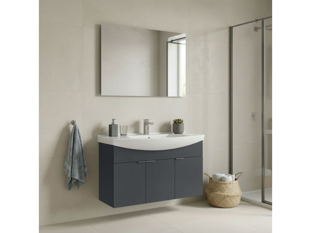 Waschtisch-Set mit Spiegel (2-teilig) „Purus 100“ – 100 x 50 x 58 cm – Anthrazit matt