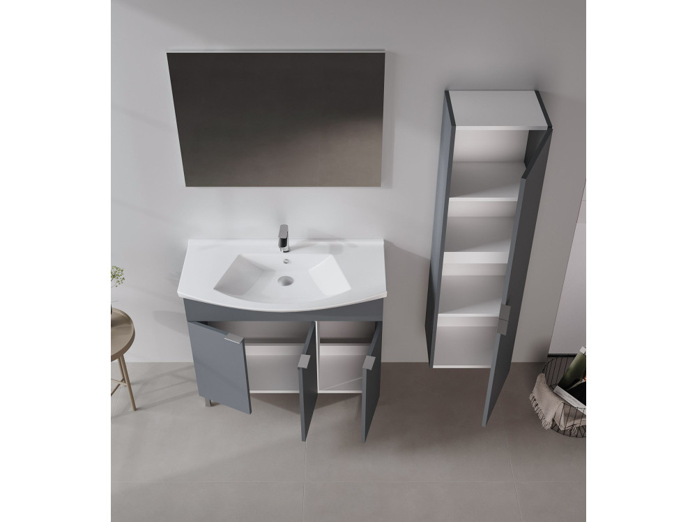 Waschtisch-Set mit Spiegel (2-teilig) „Purus 100“ – 100 x 50 x 58 cm – Anthrazit matt