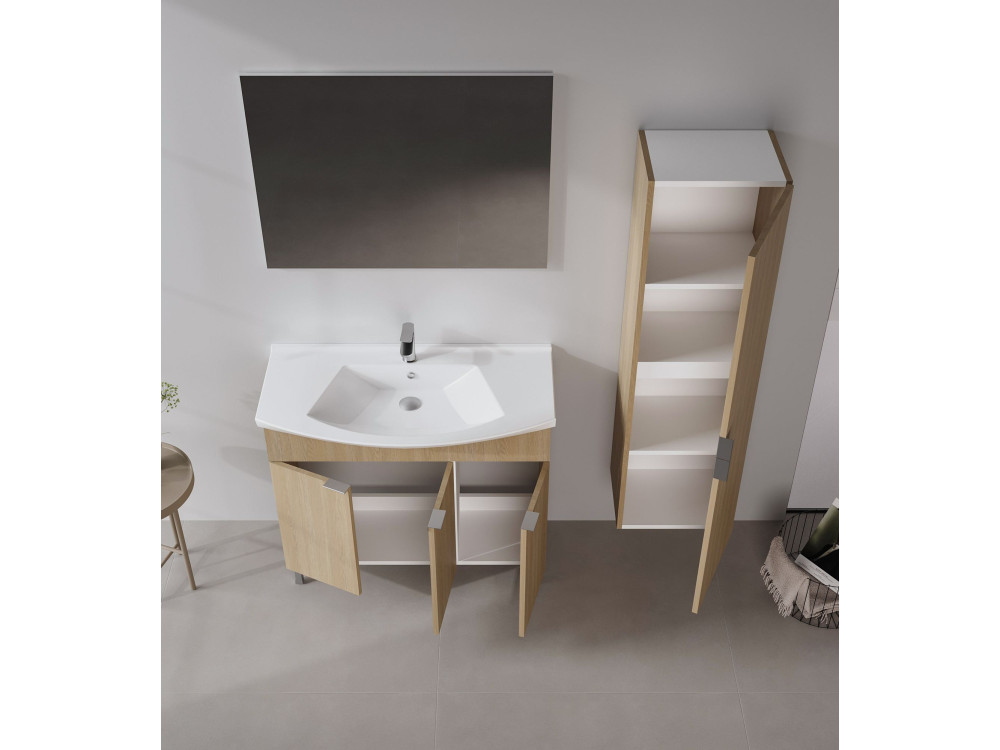 Waschtisch-Set mit Spiegel (2-teilig) „Purus 100“ – 100 x 50 x 83 cm – Eiche