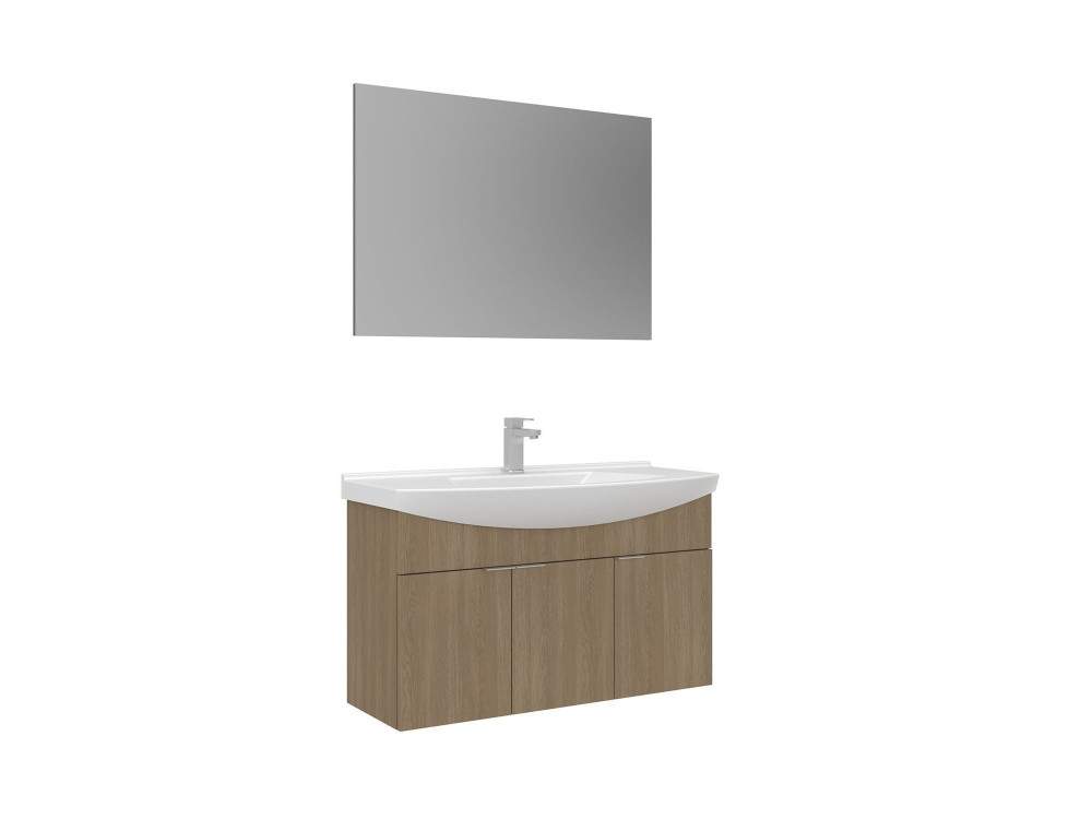Waschtisch-Set mit Spiegel (2-teilig) „Purus 100“ – 100 x 50 x 58 cm – Eiche