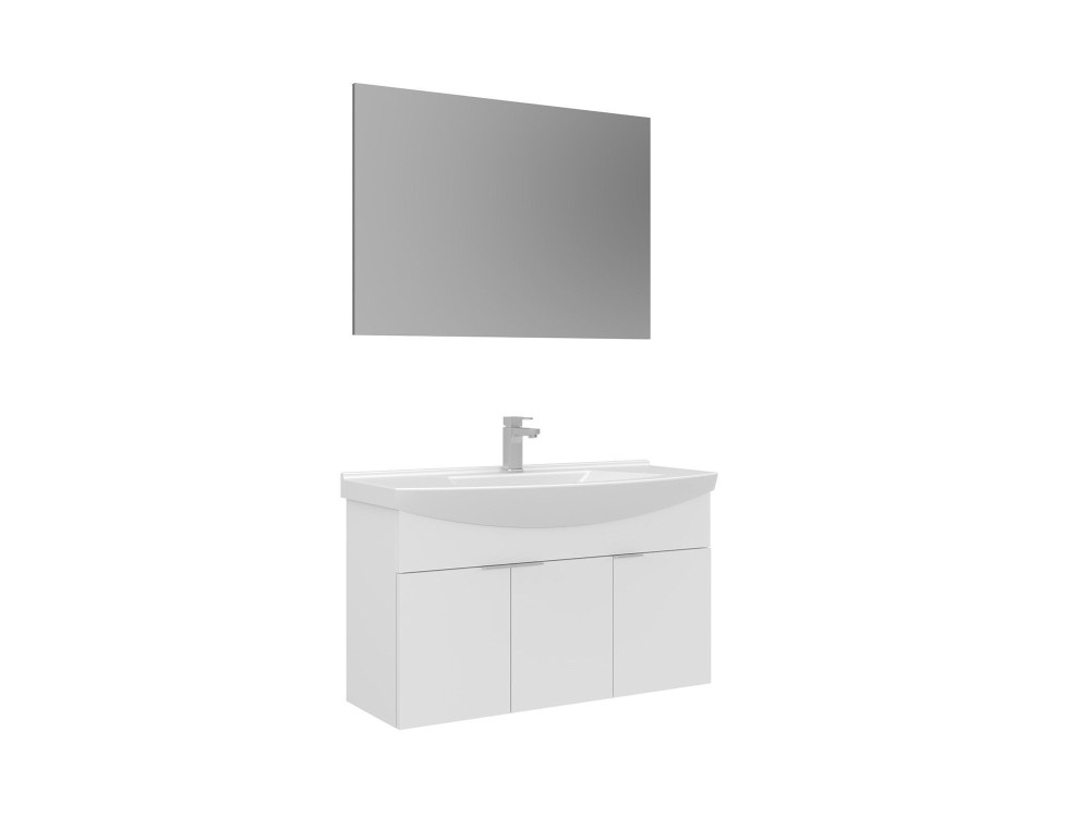 Waschtisch-Set mit Spiegel (2-teilig) „Purus 100“ – 100 x 50 x 58 cm – Weiß