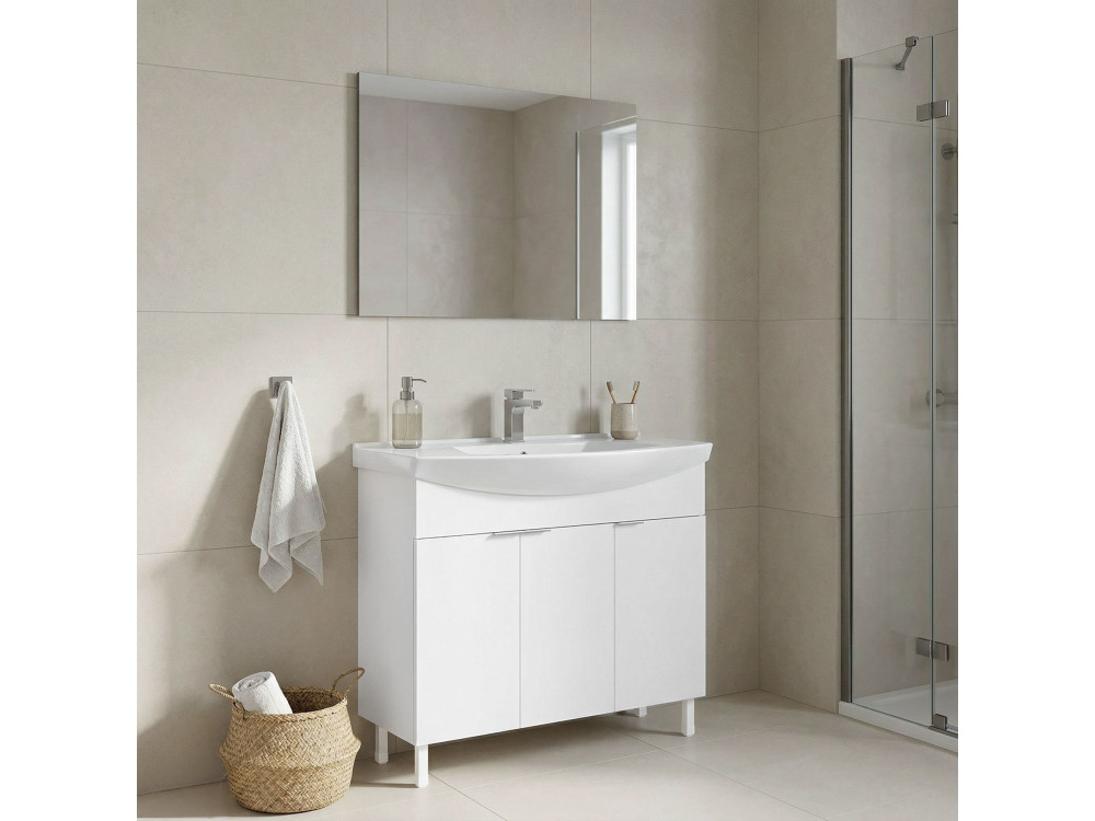 Waschtisch-Set mit Spiegel (2-teilig) „Purus 100“ – 100 x 50 x 83 cm – Weiß