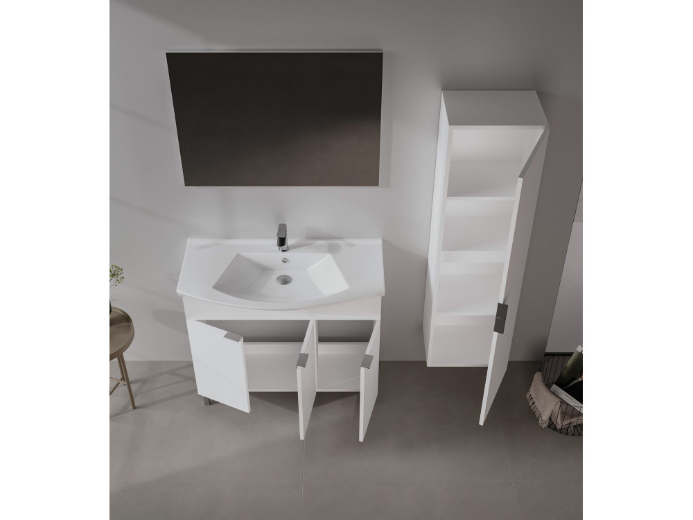 Waschtisch-Set mit Spiegel (2-teilig) „Purus 100“ – 100 x 50 x 83 cm – Weiß