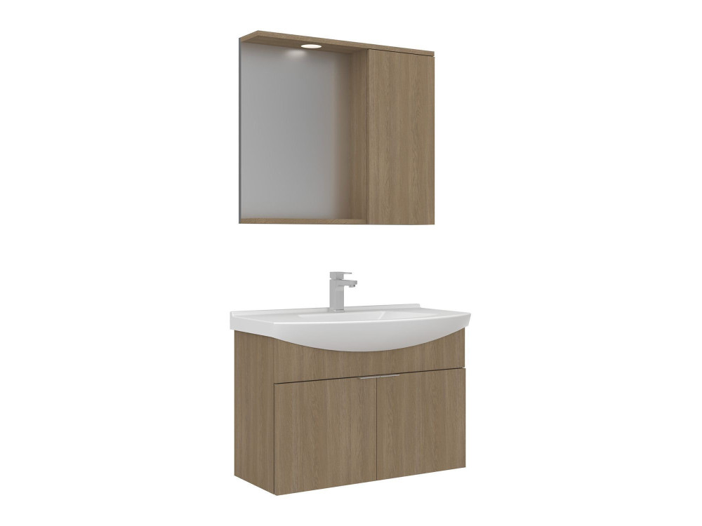 Waschtisch-Set mit Spiegel (2-teilig) „Purus 80“ – 80 x 50 x 58 cm – Eiche