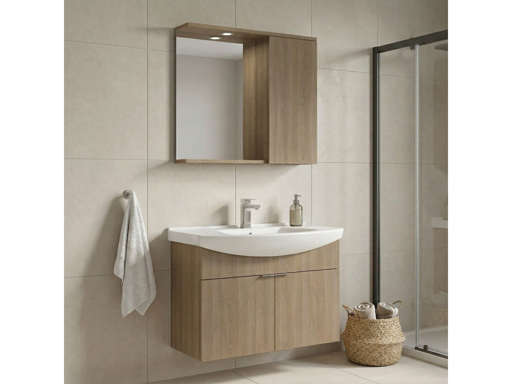 Waschtisch-Set mit Spiegel (2-teilig) „Purus 80“ – 80 x 50 x 58 cm – Eiche