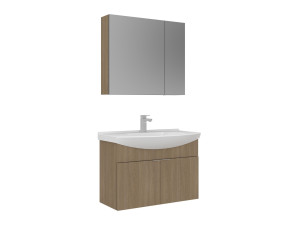 Waschtisch-Set mit Spiegel (2-teilig) „Purus 80“ – 80 x 50 x 58 cm – Eiche