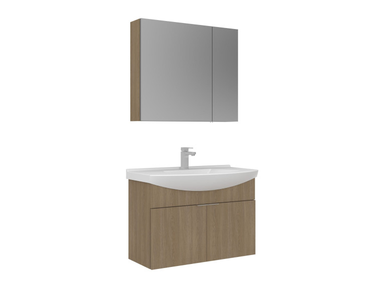 Waschtisch-Set mit Spiegel (2-teilig) „Purus 80“ – 80 x 50 x 58 cm – Eiche