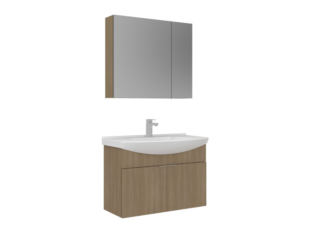 Waschtisch-Set mit Spiegel (2-teilig) „Purus 80“ – 80 x 50 x 58 cm – Eiche
