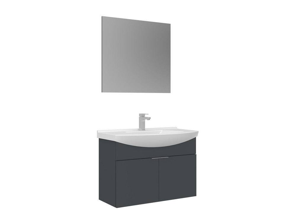 Waschtisch-Set mit Spiegel (2-teilig) „Purus 80“ – 80 x 50 x 58 cm – Anthrazit matt