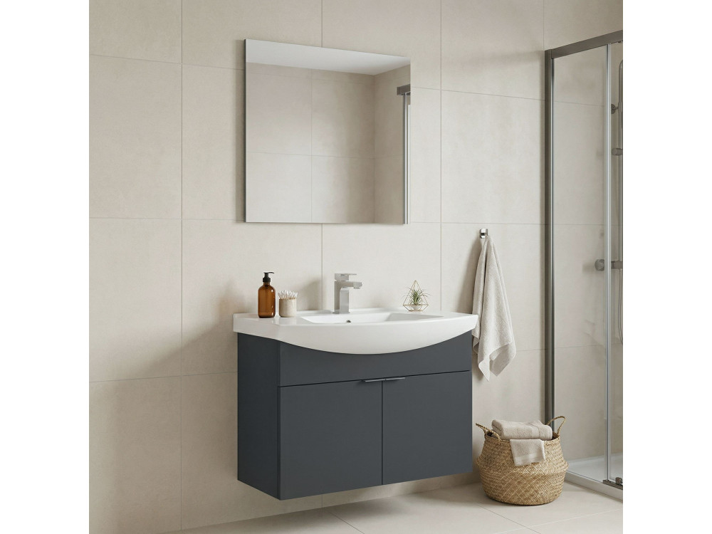 Waschtisch-Set mit Spiegel (2-teilig) „Purus 80“ – 80 x 50 x 58 cm – Anthrazit matt