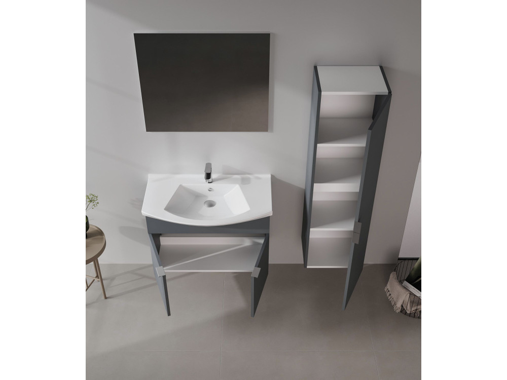 Waschtisch-Set mit Spiegel (2-teilig) „Purus 80“ – 80 x 50 x 58 cm – Anthrazit matt